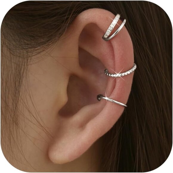 Jewelry - STYLE-B-SILVER Plated Non Pierced Adjustable Fake Ear Cuff Earrings for Women
